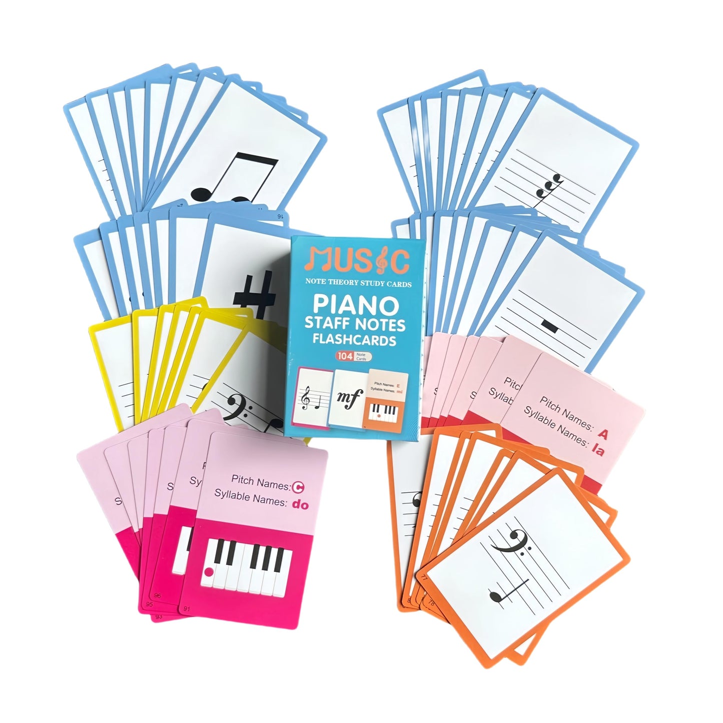 Piano Staff Notes Flashcards, Piano Staff Theory and 104 Sheets Flash Cards, Fun Educational Flashcards for Piano, Music Learners