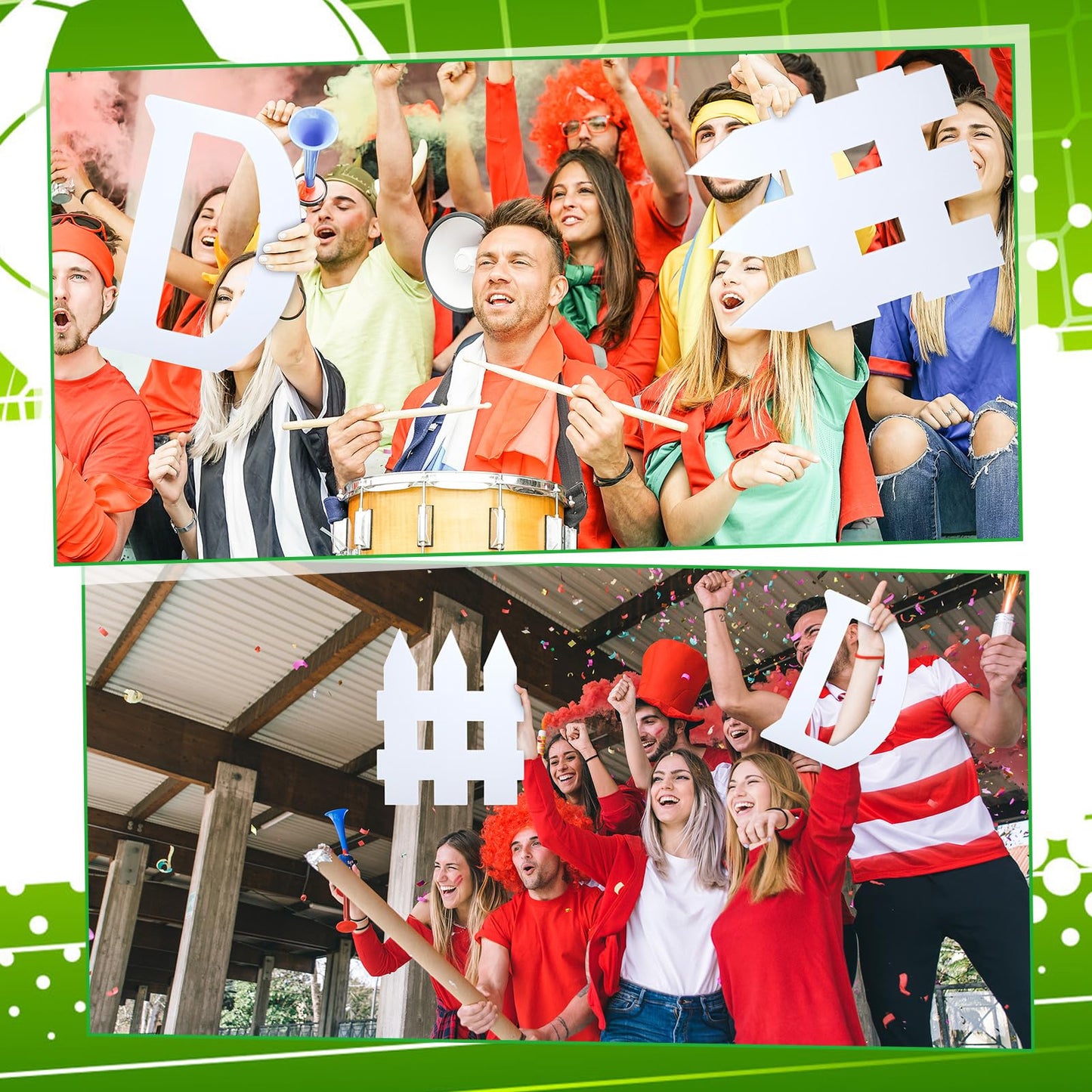 AmazingSpark 2 Pcs D Fence Cardboard Cutout Football Party Decorations Cheer Signs for Competition Defense Sport 24.3'' Cheerleading Accessory Football Basketball Game Day Photo Prop for Sport Party