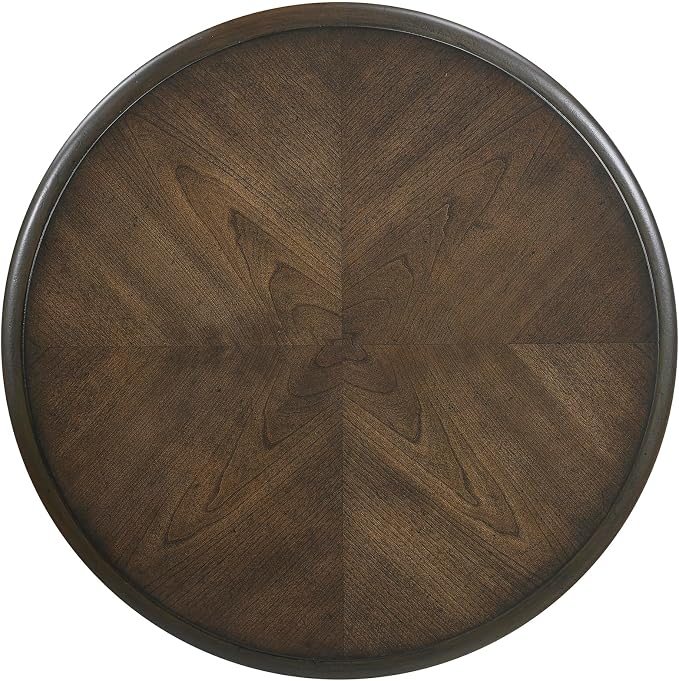 Lexicon 22 Dia. Round End Table, Wood Side Table with Sturdy Pedestal Leg, Cherry Veneer Accent Nightstand with for Small Spaces, Living Room, Bedroom, Entryway, Easy Assembly, Brown