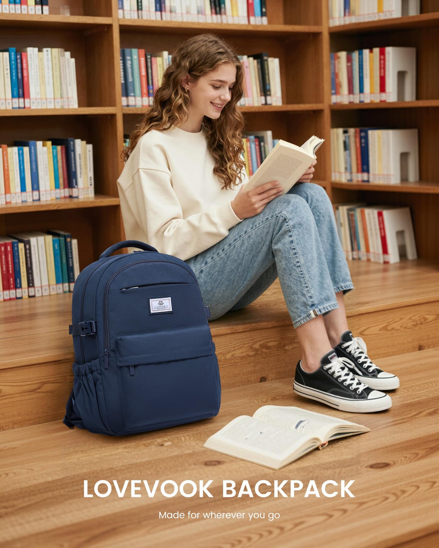 LOVEVOOK Laptop Backpack for Women Teens, 15.6" Computer Bag with 40oz Tumbler Buckle, College School Backpack,14 Pockets