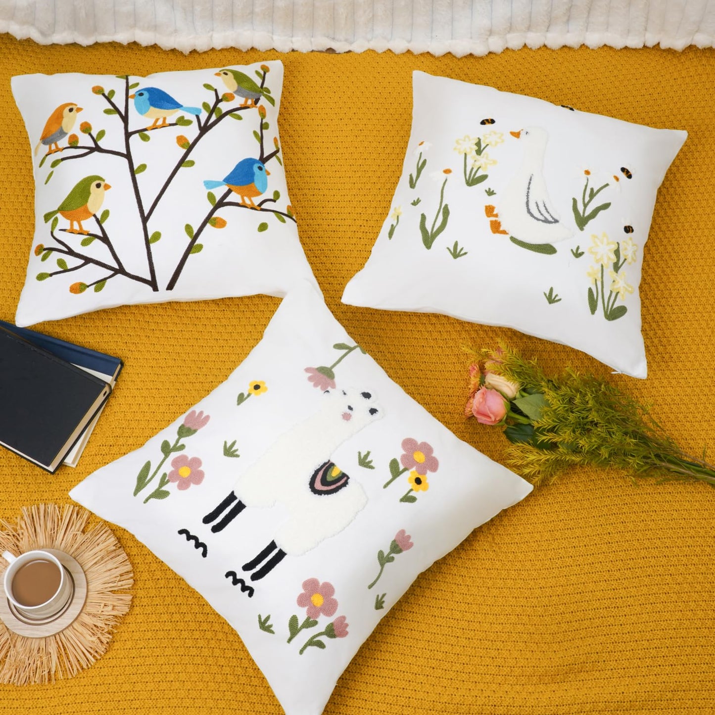 Puresora Embroidery Throw Pillow Covers 18x18-1 Pcs, Decorative Pillow Cases Soft Cushion Case Pillowcase for Chair Sofa Bedroom Living Room Home Decor, Goose
