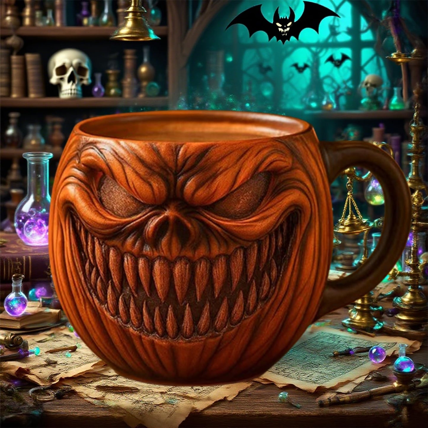 KBBYT 15 oz Halloween Pumpkin Mugs,Halloween Horror Pumpkin Cup Decorations Resin Cute Pumpkin Coffee Mug for Fall Adults Birthday Tabletop Gifts