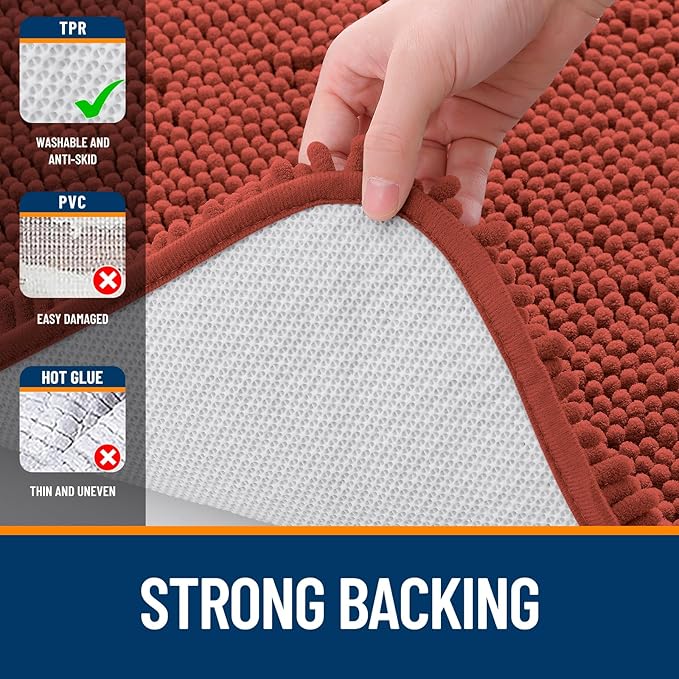 OLANLY Toilet Rugs U-Shaped 20x20, Extra Soft Absorbent Chenille Contour Bathroom Rugs for Toilet, Dry Quickly, Machine Washable, Non-Slip Bath Mat, Rustic Terracotta