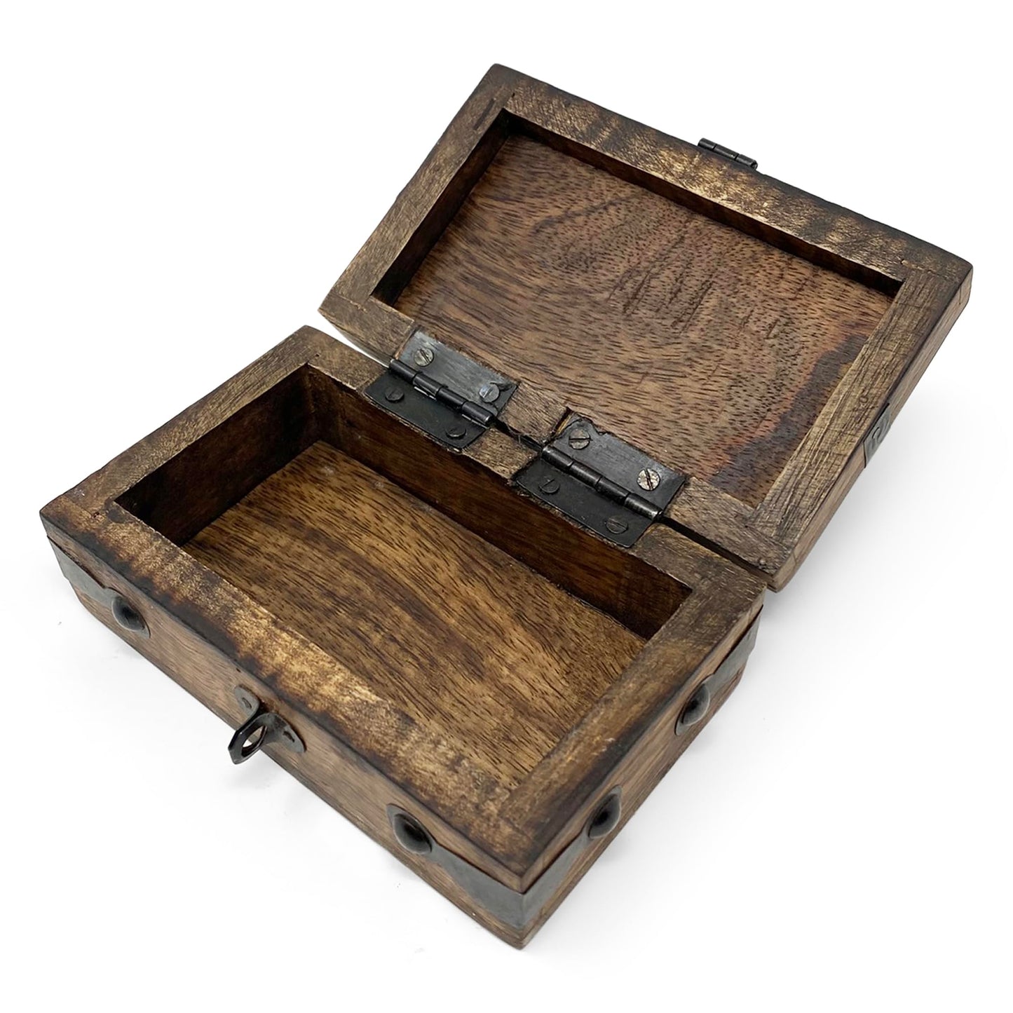 Nautical Cove Treasure Chest Wooden Box with Antique Iron Lock and Skeleton Key (X-Small 5 x 3 x 2) - Storage and Decor – Pirate Wooden Treasure Chest, Decorative Box with Hinged Lid,