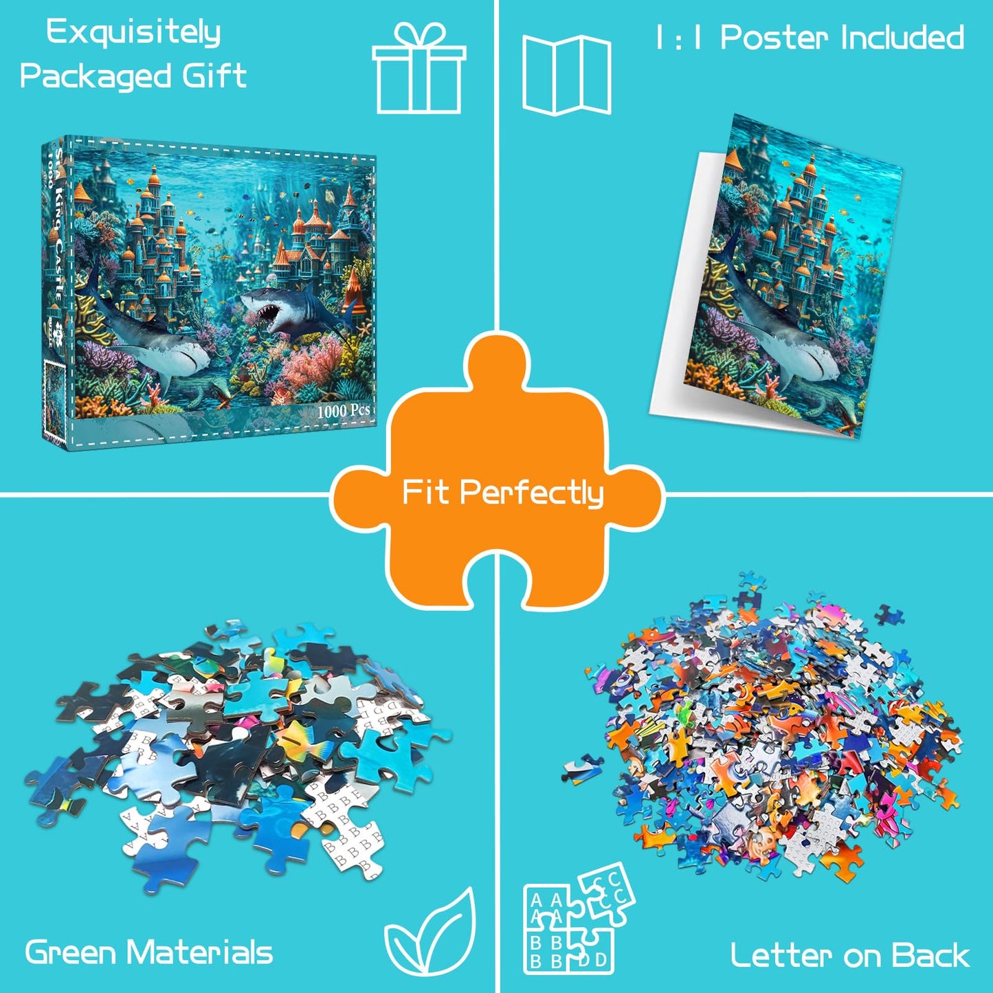 TangMosaic 1000 Piece Puzzle for Adults, Sea King Castle Jigsaw Puzzle, Impossible Puzzles Game, Interlock Perfectly No Dust, Home Decoration Puzzle, Gift for Friends Parents Couples