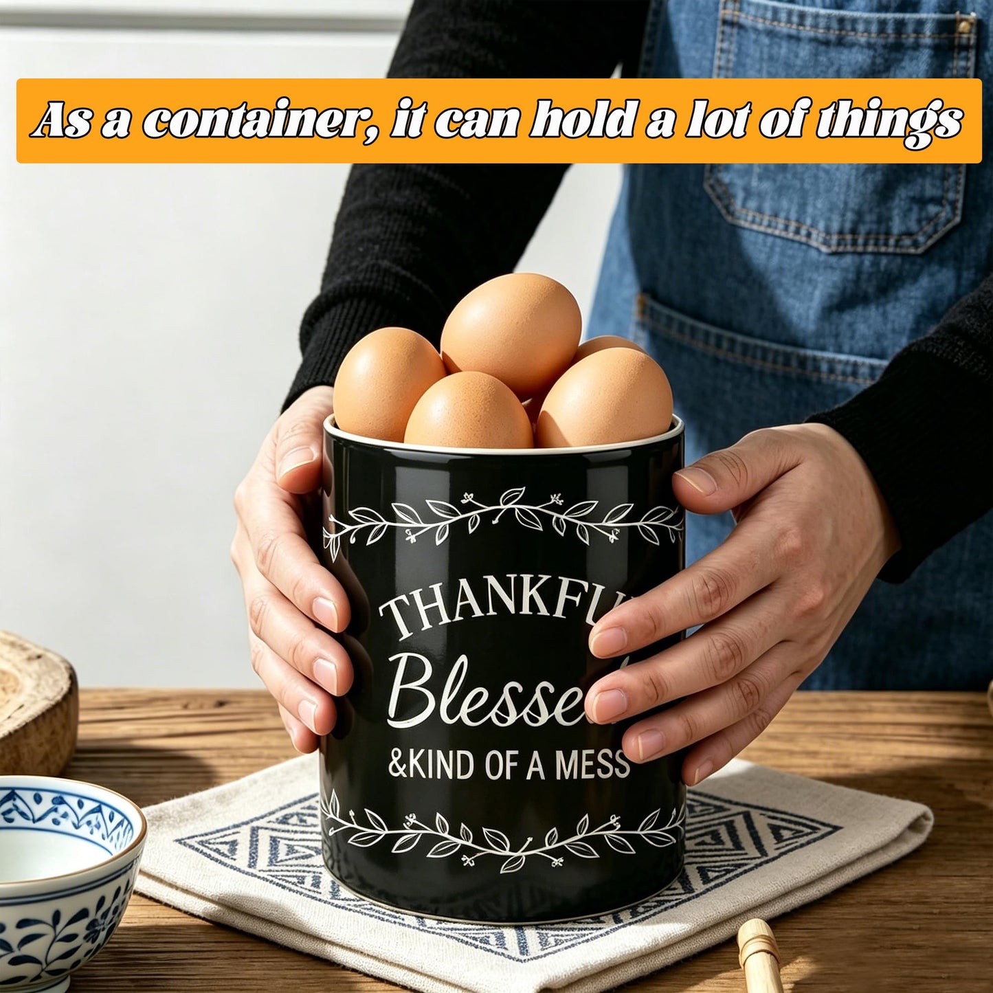 DPOTHK Black Utensil Holder, Ceramic Kitchen Utensil Holder, Utensil Crock for Home Kitchen Countertop Storage Organizer Container, Large Holder for Spatulas, Spoons, Kitchen Counter Decor, 6"