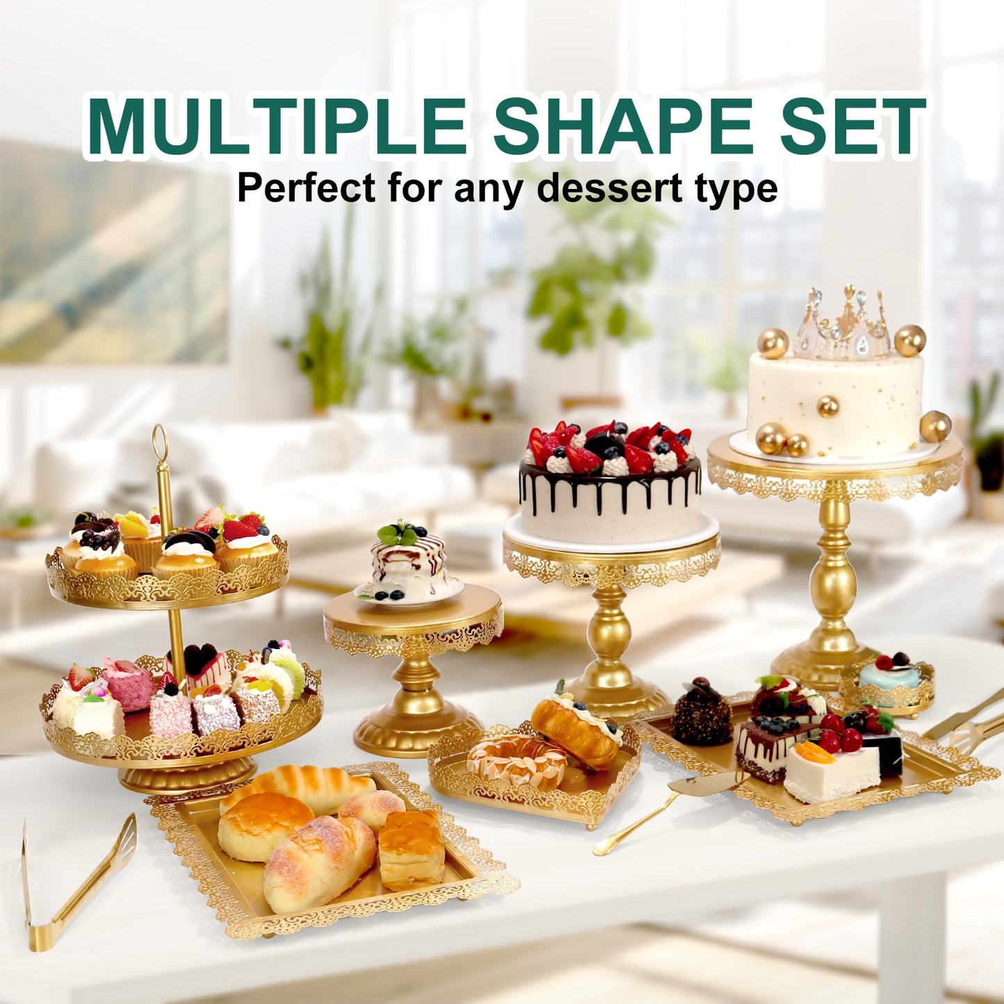 PIQUATOOL 12 Pcs Gold Cake Stand Set for Party, Dessert Table Display Set Metal Cupcake Stands for Wedding Birthday Anniversary,Round Cake Holder Tower with Food Clip