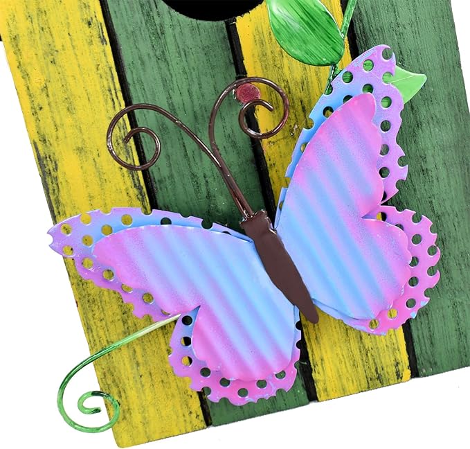 Bird House for Outside Hanging Rustic Wood Bird House Outdoor Garden Patio Hand Painted Decorative Birdhouse for Finch Bluebirds Sparrows Chickadees Cardinal (Butterfly)