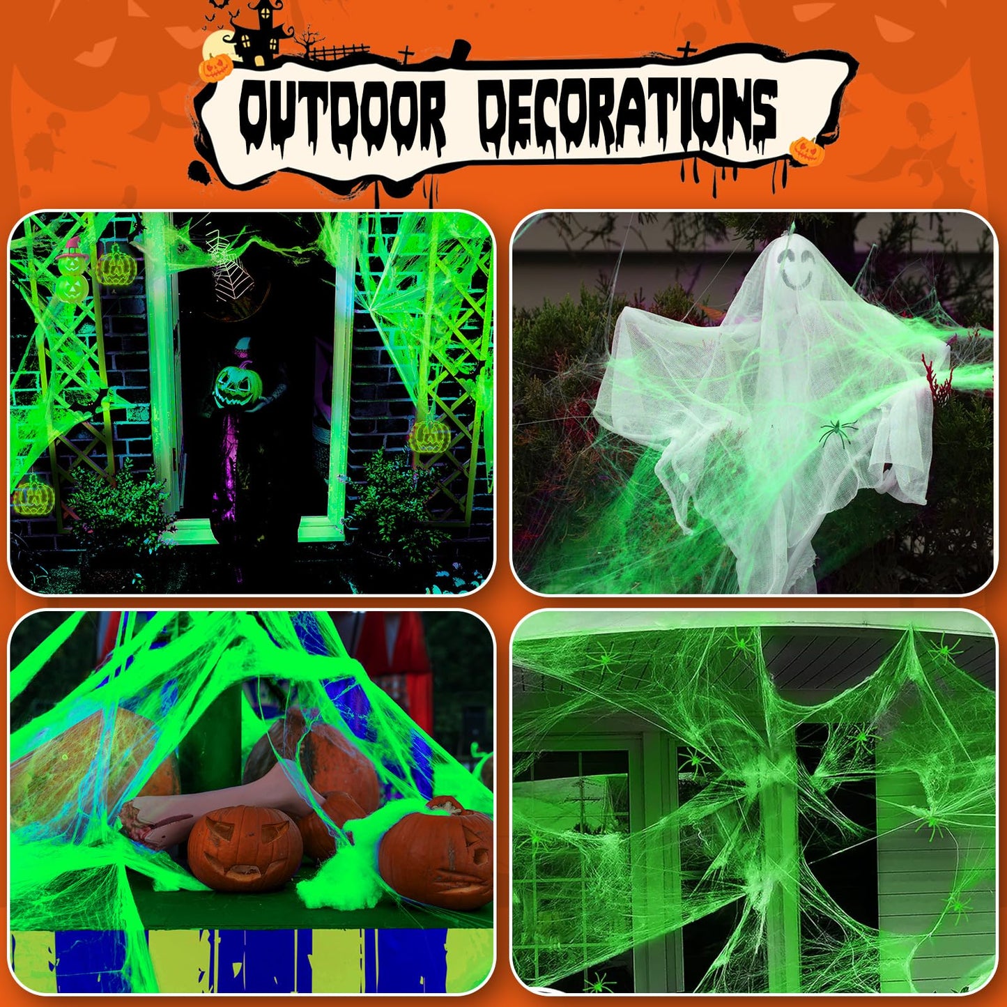 Joyhalo Glow in The Dark Spider Web Decoration, 700 sqft Halloween Web with 20 Spiders, Super Stretch Fake Cobwebs for Creepy Home & Party Indoor/Outdoor Decor