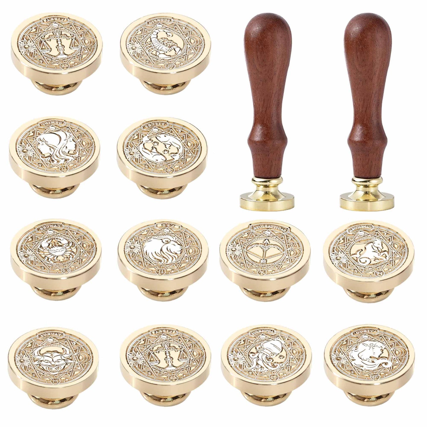 Zodiac Wax Seal Stamp Kit - 12PCS Constellations Sealing Wax Stamp Set, 1.18inch/30mm Retro Brass Seal with Handle for Invitations Envelopes (12 Constellation Set)