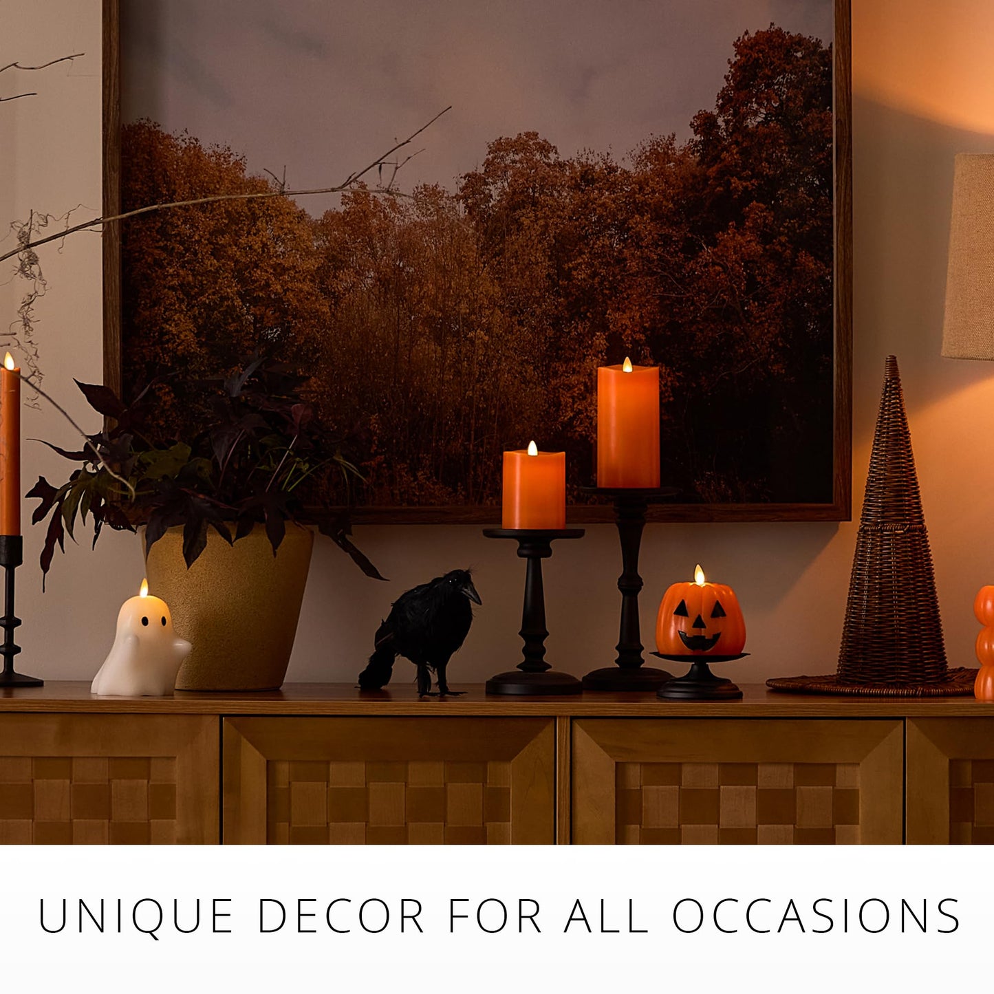 Luminara Flickering Flameless 4" x 4.3" Candle, Battery Powered LED Jack-o-Lantern Pumpkin Candle w/Timer, Remote Ready (Sold Separately), Real Orange Wax Indoor Halloween Decoration