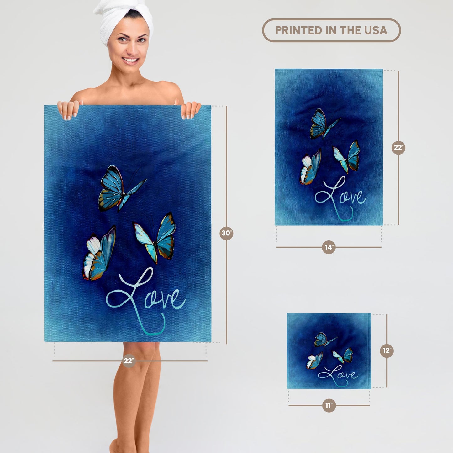 3D Rose TWL_236721_1 Love Style with Butterfly & Blue Background Towel, 15" x 22"