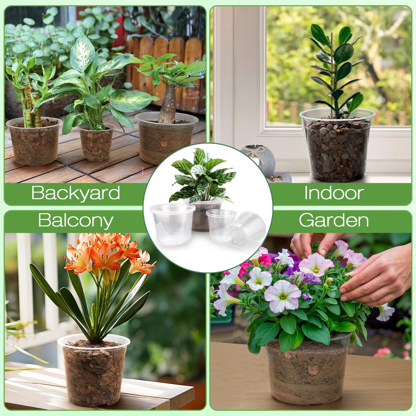 FUOAUYK 7/8/10 Inch Large Clear Nursery Pots with Drainage, 9 Pack Plastic Pots for Plants, Clear Plant Seedling Pots for Indoor & Outdoor Gardening (7 8 10 inch)