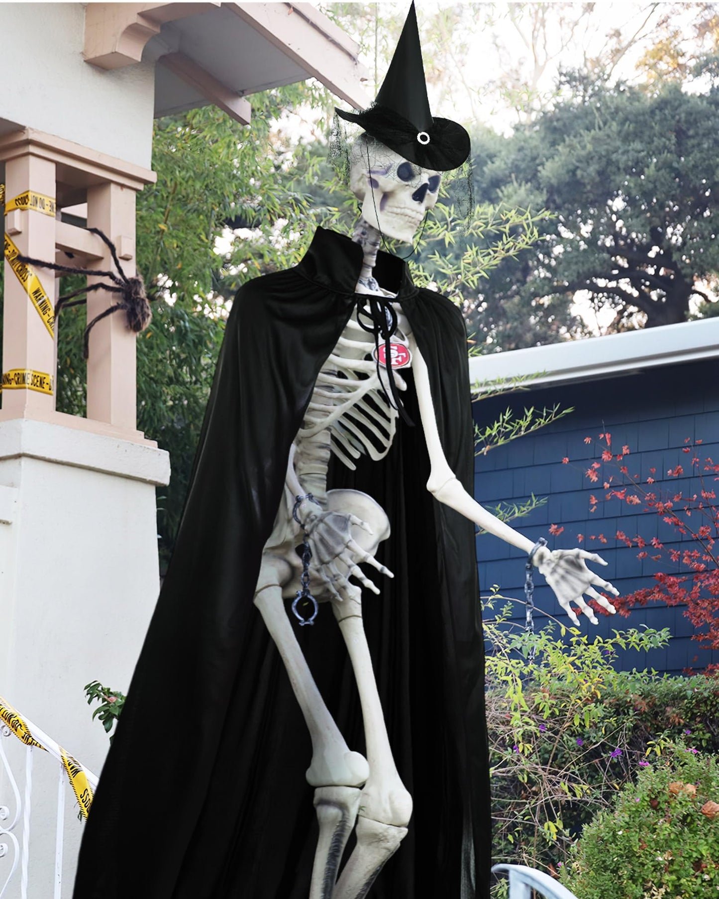 Tarpop Halloween 12 ft Skeleton Outfit Set Giant Skeleton Witch Theme Costume Includes Witch hat and Cloak for Halloween Decorations Outdoor Yard Haunted House Prop Decorations
