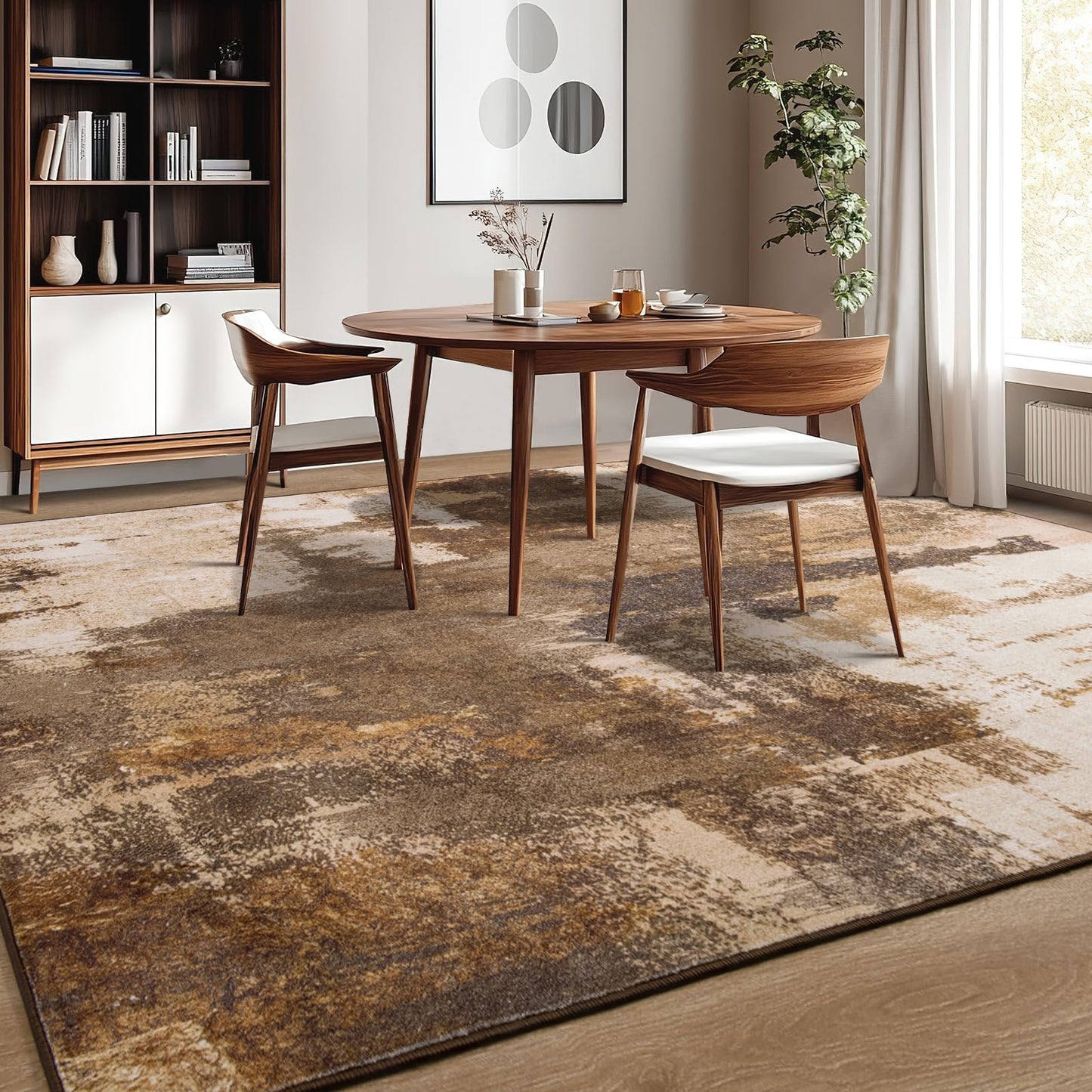 Kelarea Living Room Rug, 4x6 Rug Modern Abstract Washable Rugs Brown Foldable Faux Wool Vintage Carpets, Non Slip Rug for Bedroom, Dining Room, College Dorm, Kids Playroom, Home Office