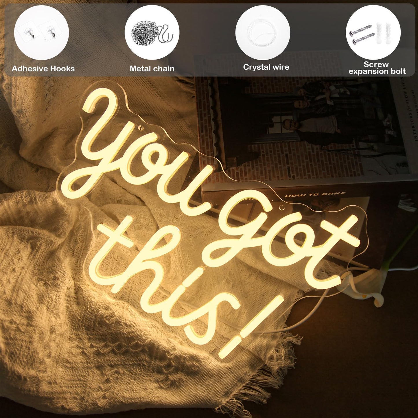 Mvorixa You Got This Neon Sign Dimmable LED Neon Light for Wall Decor, Inspirational You Got This Sign Lights for Home, Bedroom, Office, Student Dorm, Classroom, Party Decor& Motivational Gift