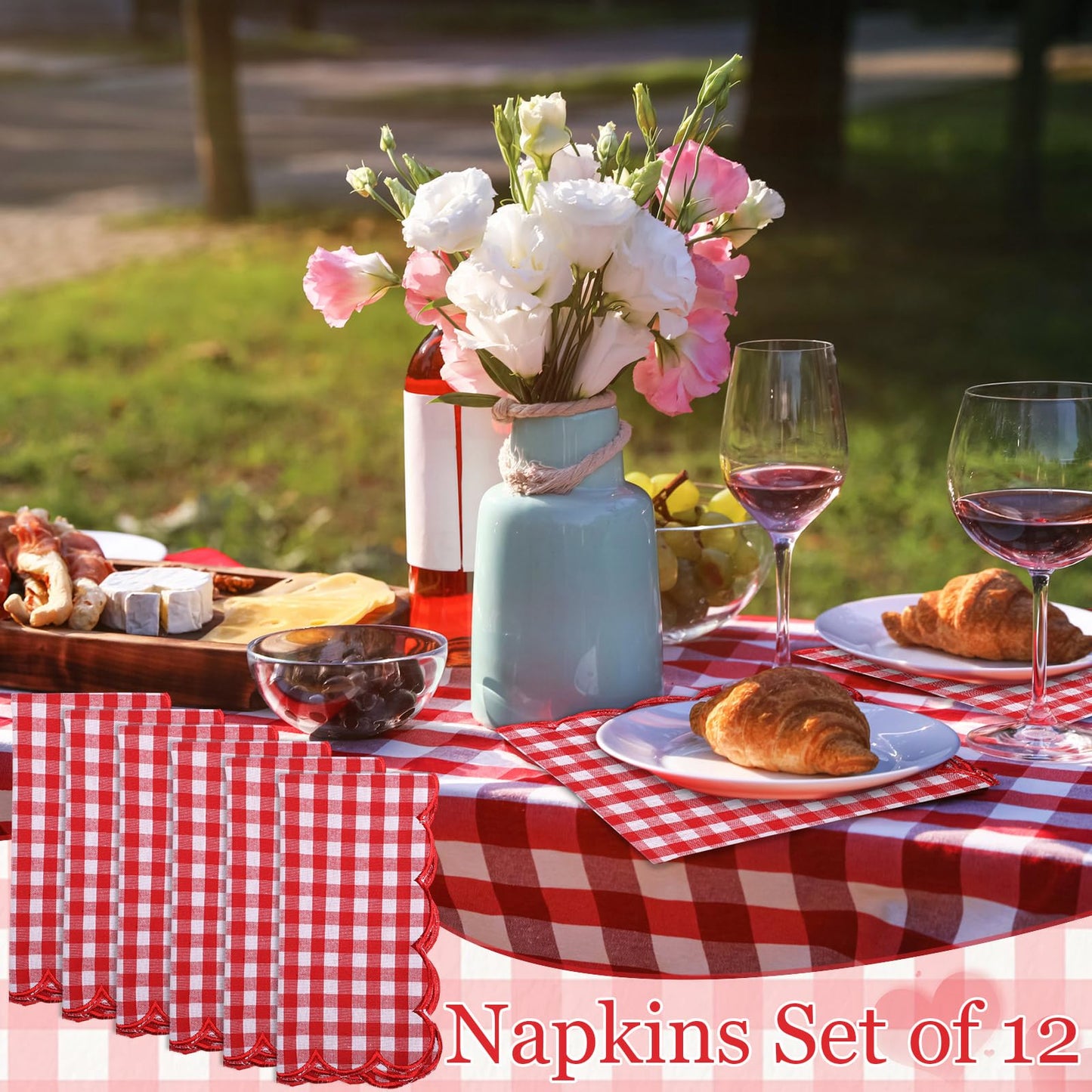 SmoothNovelty 12 Pack Buffalo Plaid Cloth Napkins 18x18 Inch Checkered Cloth Napkins Scalloped Soft Cotton Table Mat Washable Reusable for Dinner Wedding Holiday Birthday Parties (Classic,Red)