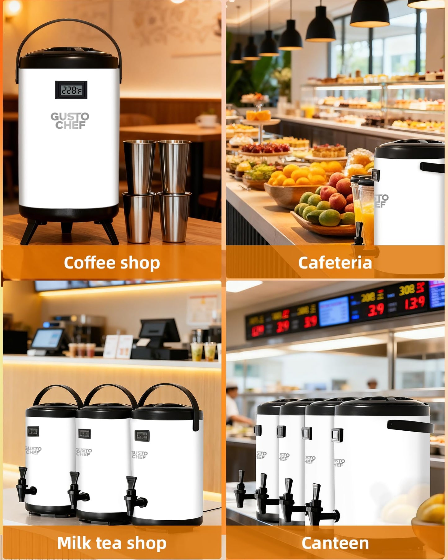 GUSTOCHEF Insulated Beverage Dispenser 3 Gallon,Hot&Cold Drink Dispenser with Spigot,LCD Thermometer,Stainless Steel Triple-Layer Insulation,for Tea Coffee Milk Juice,Party Buffet(Silver, 1 Pack)