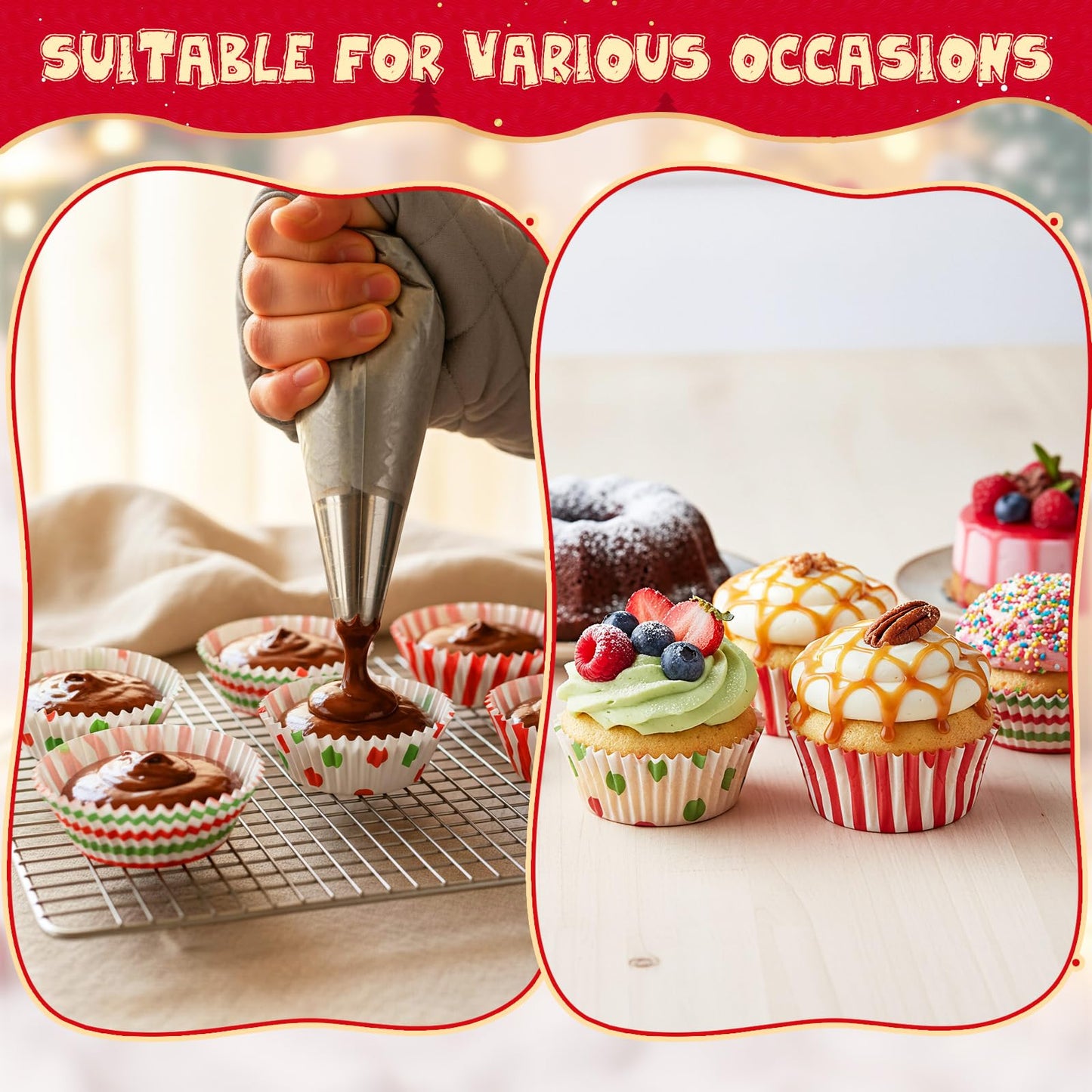 YooNotee 1000pcs Christmas Cupcake Liners Foil Baking Cups Muffin Cupcakes Wrappers Disposable Chocolate Cake Wrap Making Supplies for Holiday Xmas Party Supplies Decorations