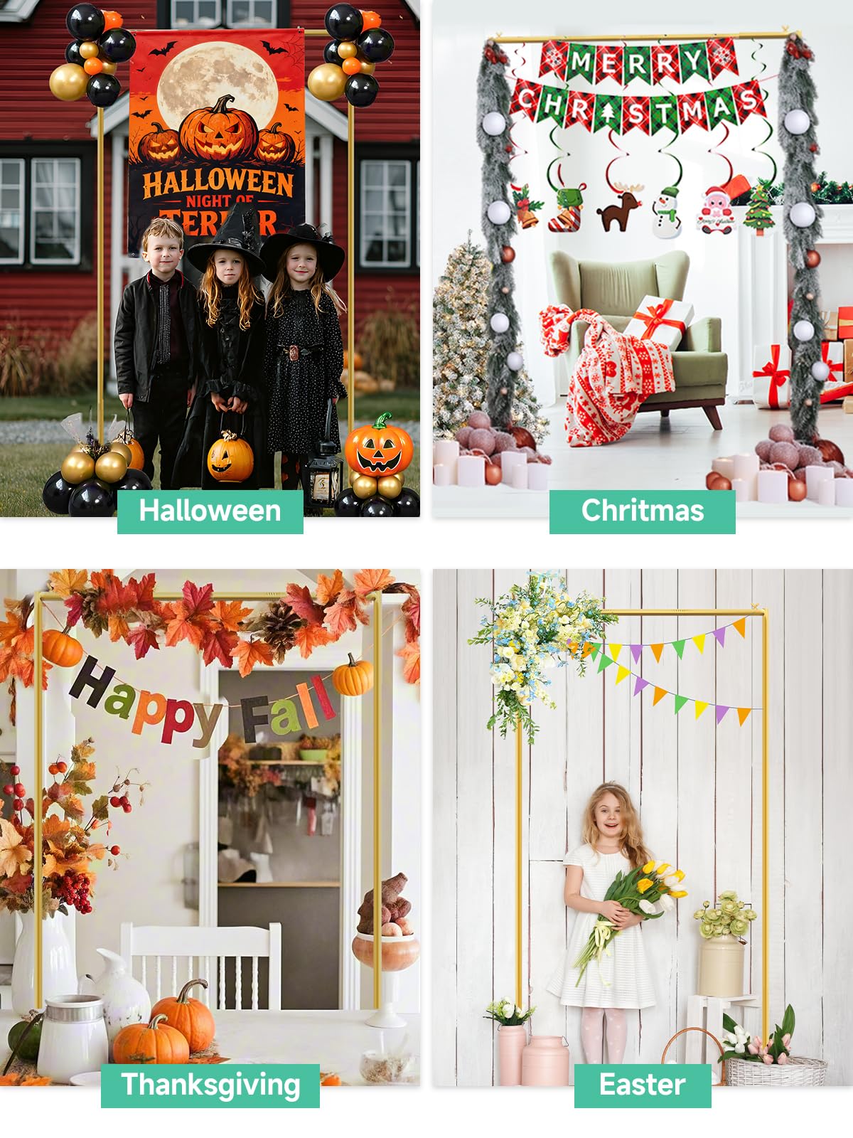 JEBUTU Gold Wedding Arch Backdrop Stand, 6.6 * 3.3FT Square Backdrop Stand Balloon Flower Metal Frame for Ceremony, Anniversary, Party, Birthday,Baby Shower Photo Booth Decoration