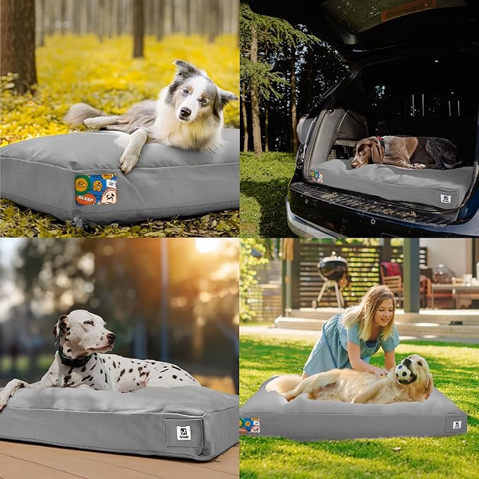 Sytopia 36 Inch Canvas Outdoor Dog Bed for Large Dogs, Great Gift for Pets with Waterproof Machine Washable Removable Cover, Indoor Patio Pet Pad for Crate, Light Grey