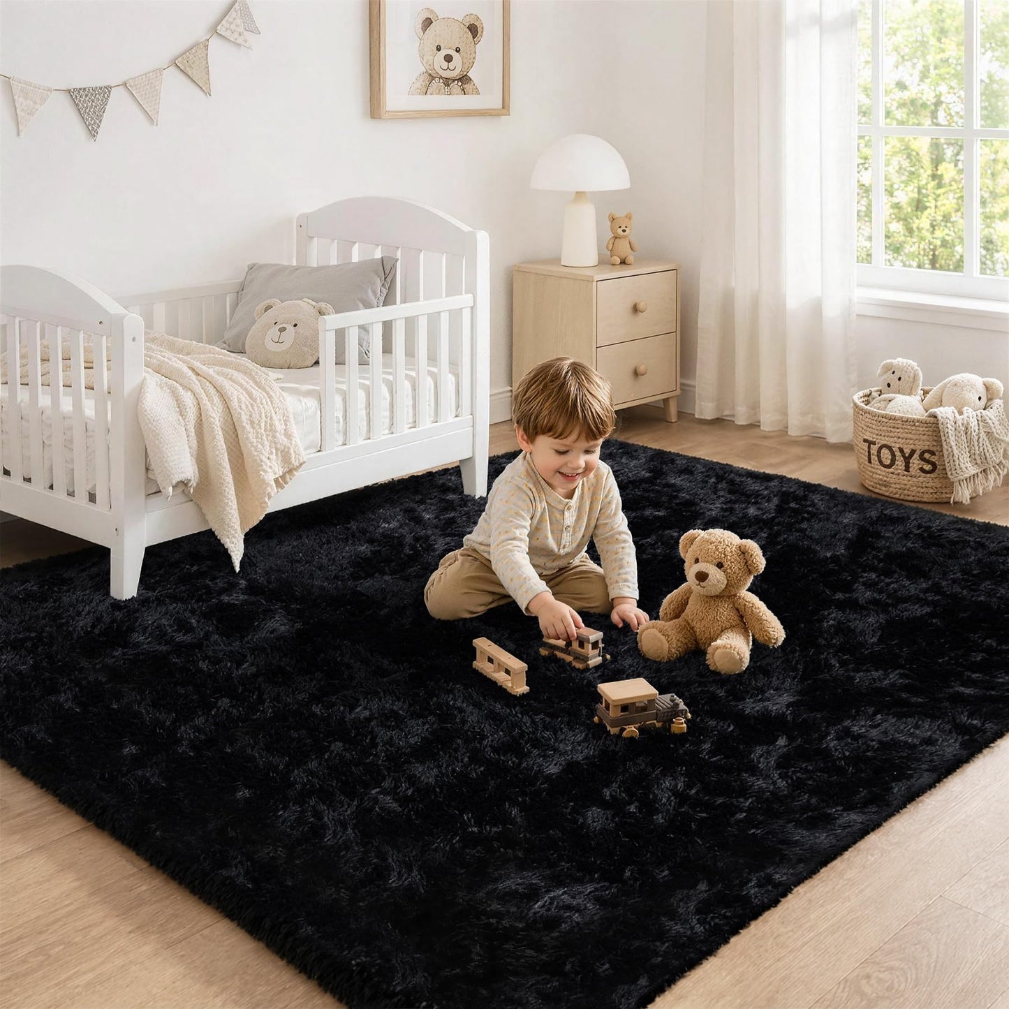 Tosuoka 5x7 Area Rugs for Living Room Bedroom, Ultra Soft Fluffy Rug Shag Thick Black Rug, Non-Slip Non-Shedding High Pile Plush Fuzzy Rugs Carpet for Nursery Kids Room Dorm
