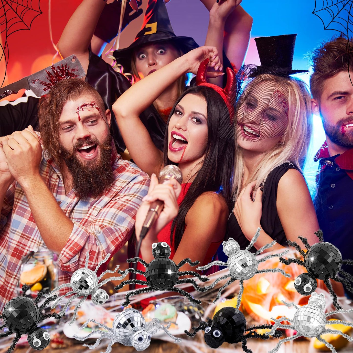 24 Pcs Halloween Disco Spiders Halloween Disco Decor DIY Disco Spiders Making Kit for Halloween Party Decor Glitter Disco Ball with Sparkle Pipe Wiggle Googly Eyes for Halloween DIY Spiders (Spider Shape)