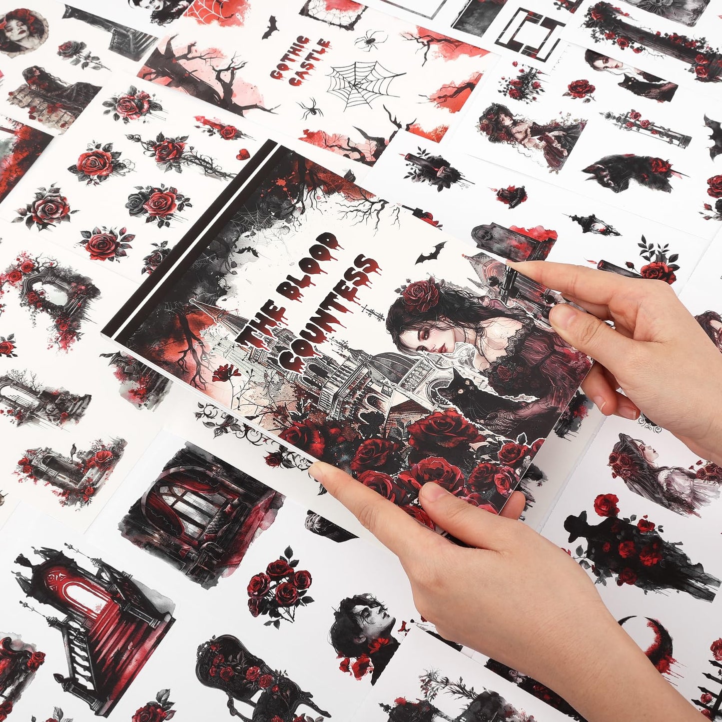 Dizdkizd Gothic Girls Sticker Book for Journaling, Scrapbooking, 190 Pre-Cut Cool Darker Vintage Stickers for Adults, PET and Paper Junk Journaling Supplies