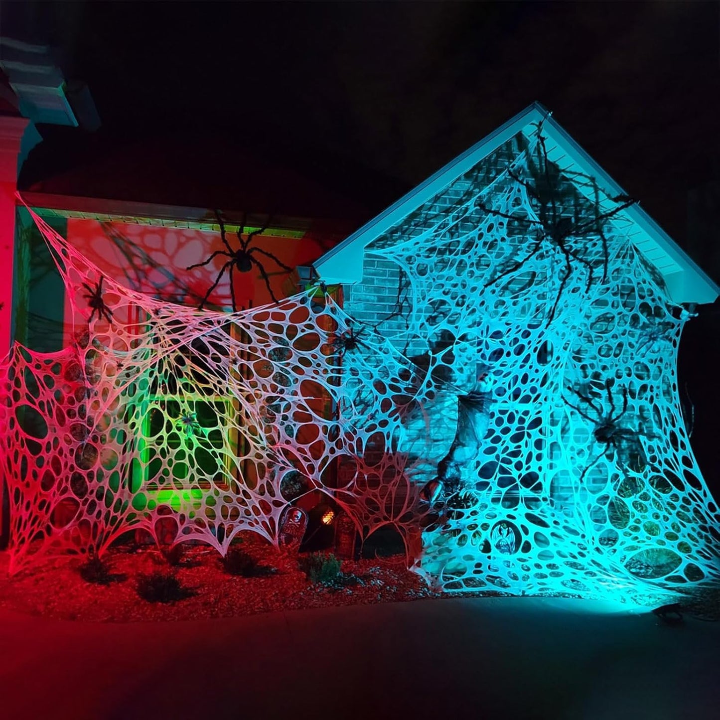 Runleo Giant Spider Webs Halloween Decorations Outdoor, Pre-Cut Super Stretchy Beef Netting DIY Spider Webbing with Stakes, Gauze Spiderwebs Cobwebs for Haunted House Yard Tree Party Indoor Decor