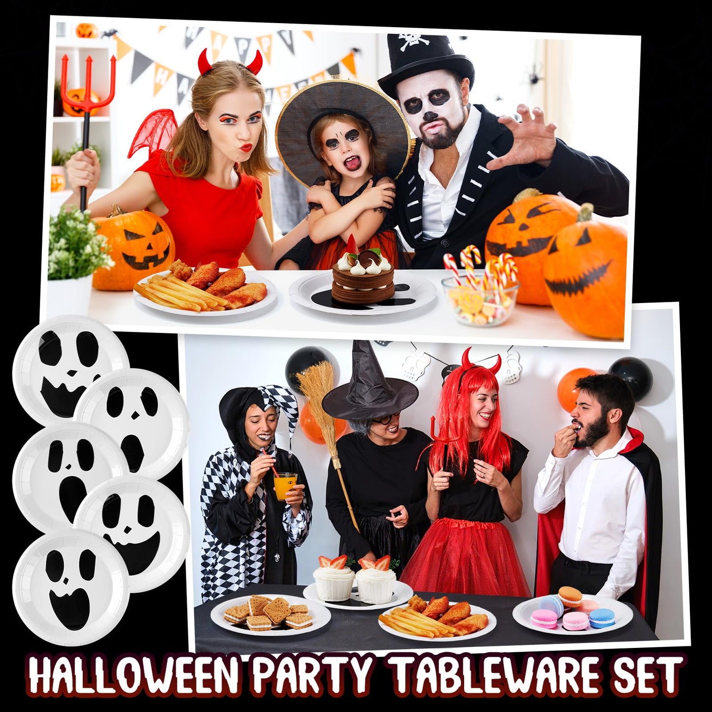 Roshtia 100 Pcs Halloween Paper Plates 7 Inch Round Decorative Ghost Dinner Plates Bulk for Trick or Treat Birthday Party Supplies