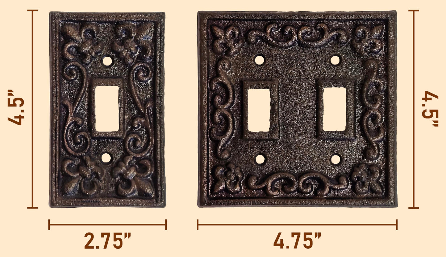 Lulu Decor, Fleur De Lis Cast Iron Switch Plate in antique rustic brown finish, perfect for any room or office space.