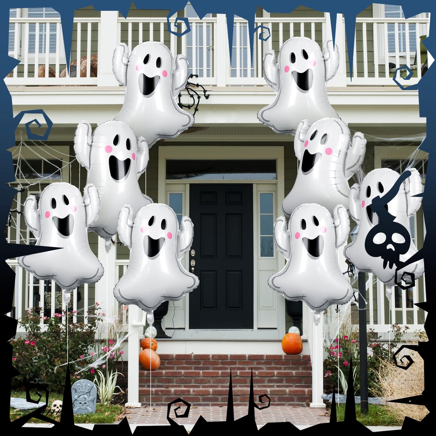 WinnerWhy 12pcs 30 Inch Halloween Ghost Balloons White Ghost Shaped Foil Balloon for Halloween Spooky Themed Birthday Baby Shower Wedding Party Decor Supplies