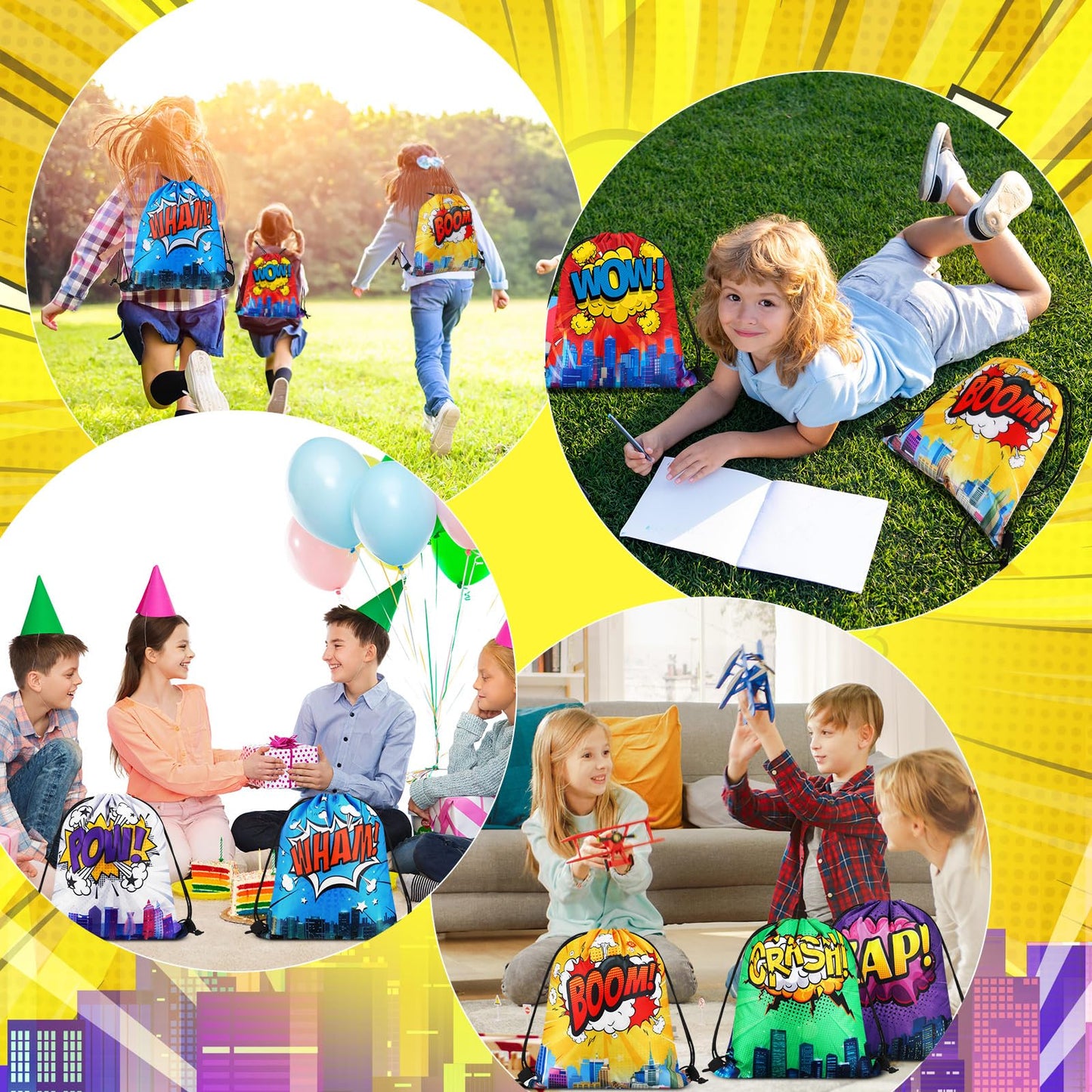Kajaia Hero Party Favors Bags Comic Heroes Drawstring Backpacks Goodie Candy Gift Bags for Back to School Birthday Party Supplies(18 Pcs)