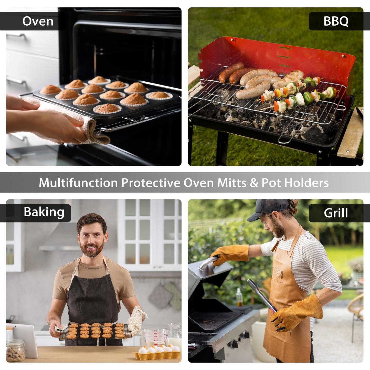 Mushroom Oven Mitts and Pot Holders Sets of 4 Heat Resistant Silicone Oven Mitts Gloves Non-Slip Kitchen Mittens Potholders for Cooking Baking Grilling BBQ