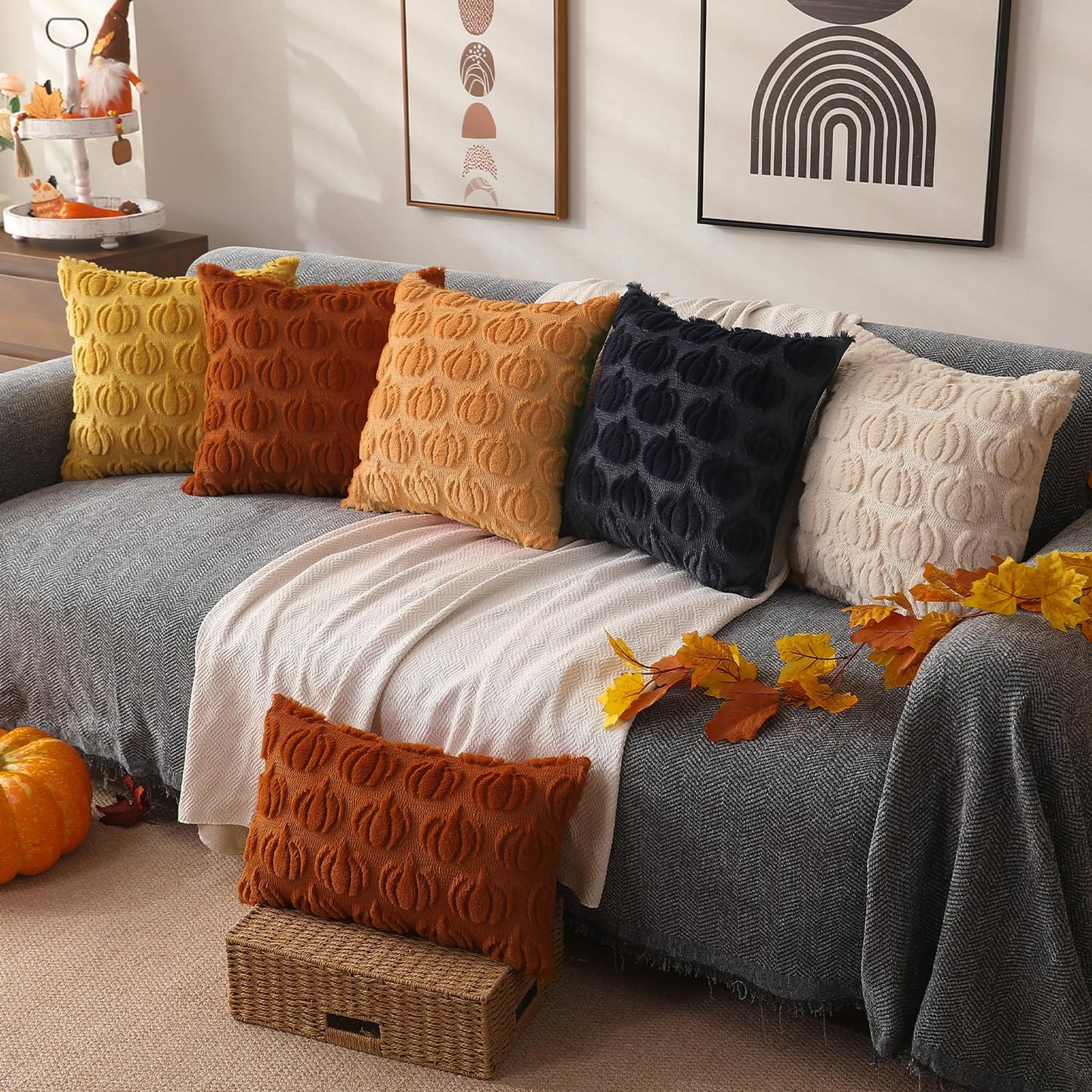 DFXSZ Fall Pillow Covers 18x18 Set of 2 Fall Decorations Light Orange Pumpkin Throw Pillow Cases Soft Plush Faux Fur Wool Couch Cushion Case for Chair Sofa Bedroom Living Room Home Decor PTK02D18