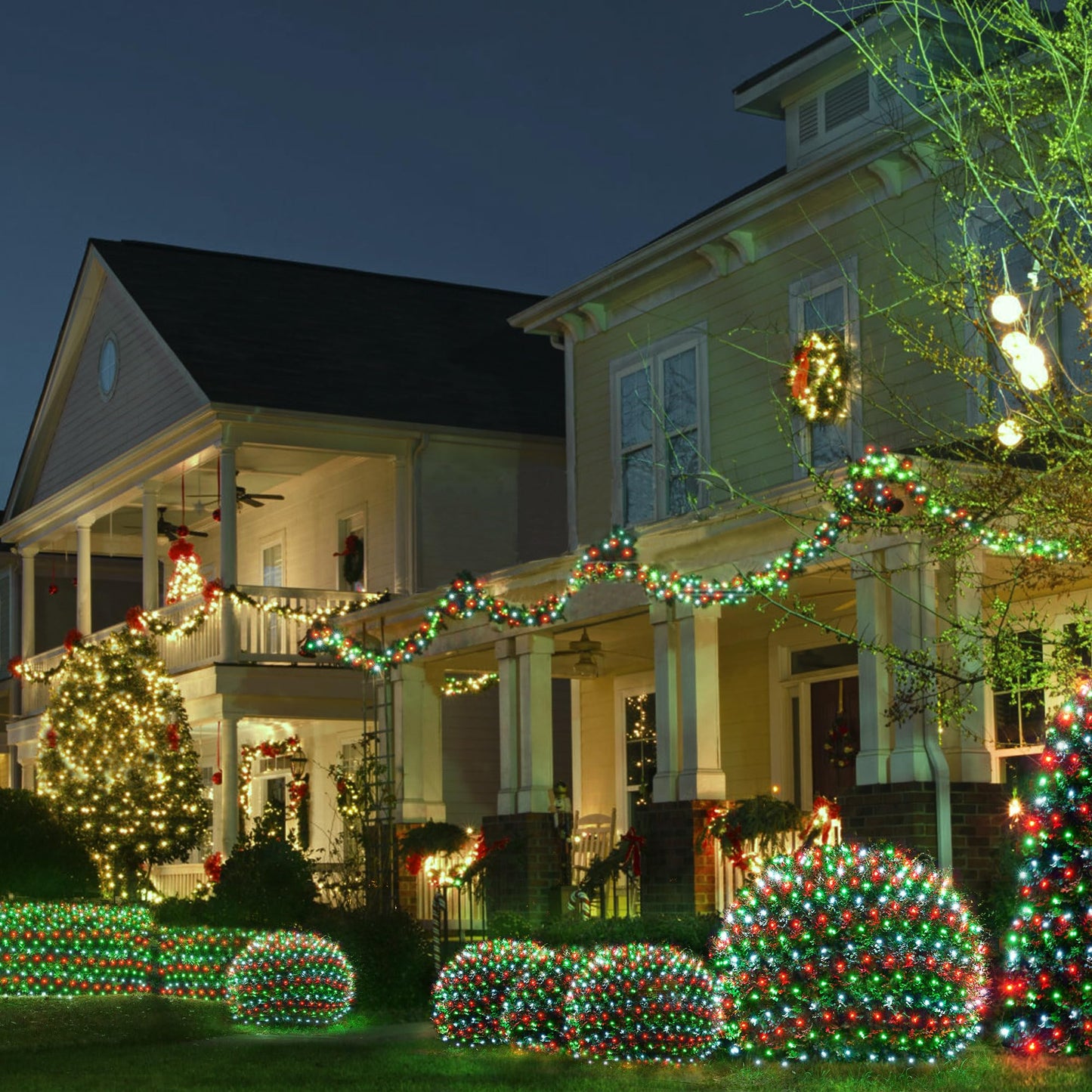 WBao Christmas Net Lights, 360LED 11.5ft x 6.9ft Christmas Lights with 8 Modes, Timer, End to End Connectable, Waterproof Design for Lawn, Bushes, Trees Outdoor Xmas Decorations, Red Green White
