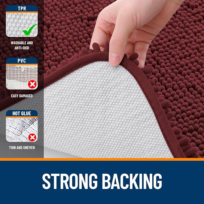 OLANLY Toilet Rugs U-Shaped 20x20, Extra Soft Absorbent Chenille Contour Bathroom Rugs for Toilet, Dry Quickly, Machine Washable, Non-Slip Bath Mat, Andorra Red-Brown