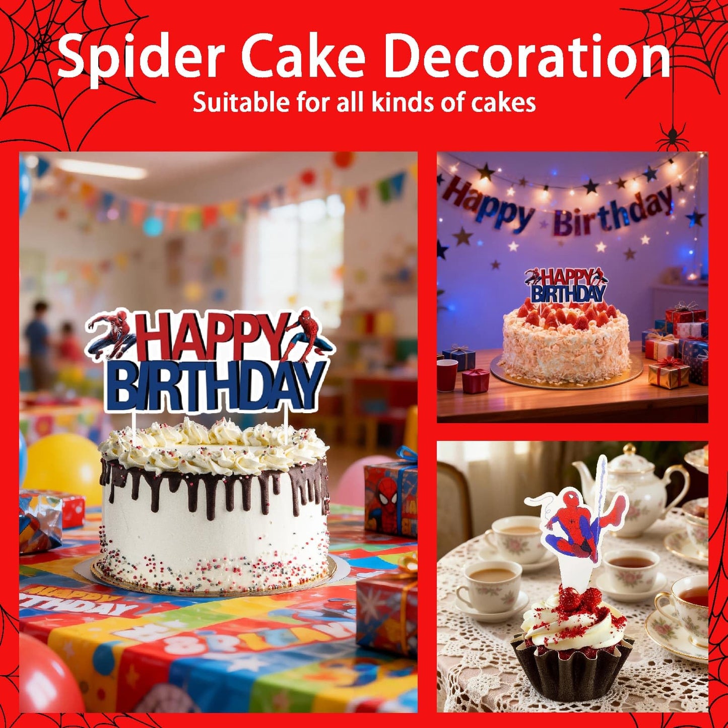 25PCS Spider Cake Toppers, Cute Cartoon Cupcake Toppers, Spider Themed Birthday Party Cake Decorations & Party Supplies