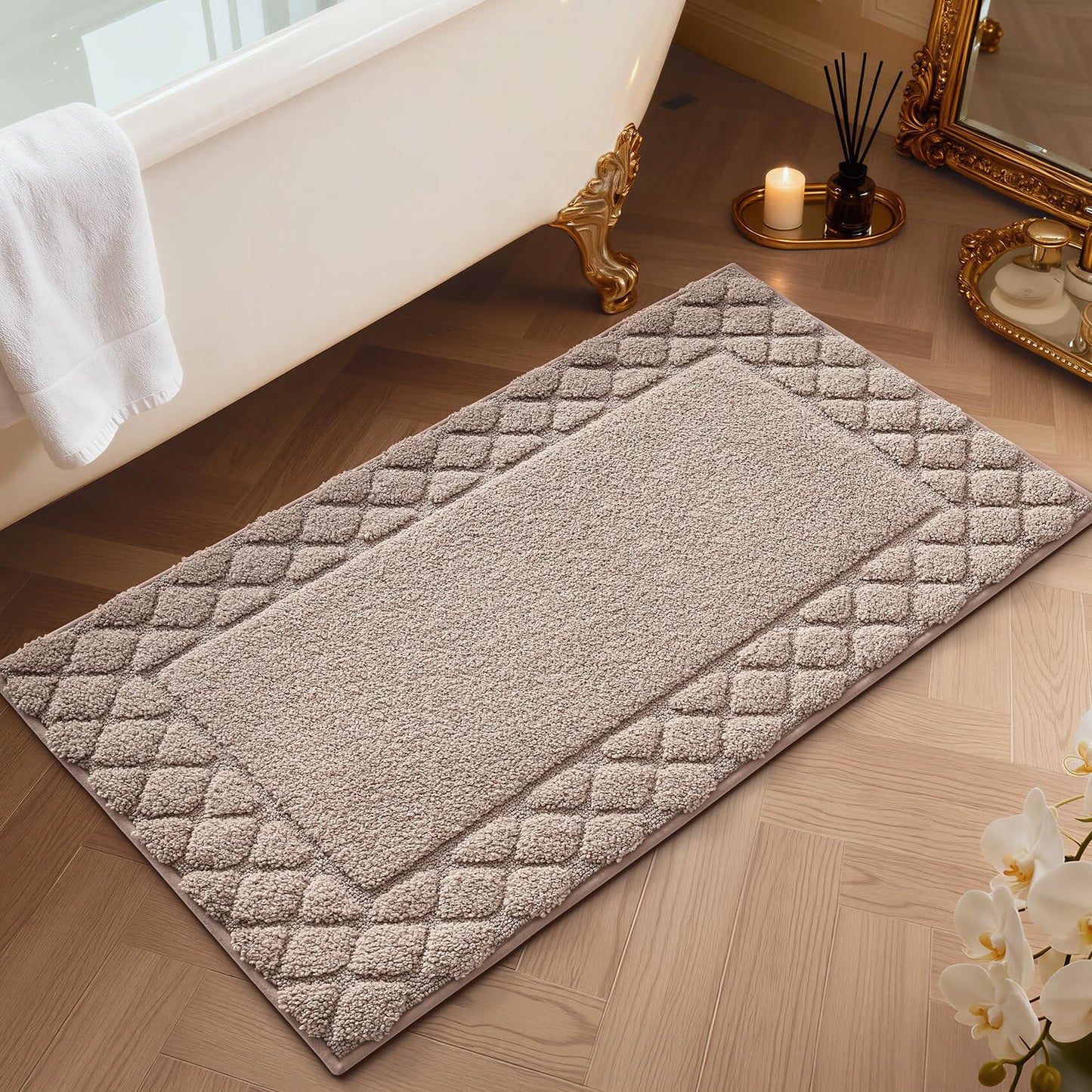 LUMI Bathroom Rugs, Ultra Soft Absorbent Bath Mat for Shower, Non Slip Washable Bath Rugs with Rubber Backing, Microfiber Plush Quick Dry Floor Mat for Bathtub, Floor, Brown, 24x36