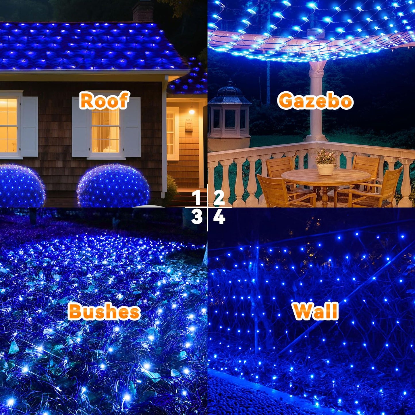 LitHome 14.8FT x 5FT Christmas Net Lights Outdoor Mesh Lights, 300 LED Christmas Blue Net Light for Bushes Connectable, 8 Modes Giant Mesh Light Waterproof Green Wire for 4th of July Tree Garden Decor