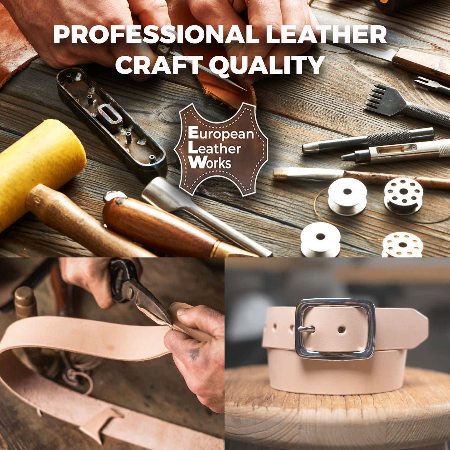 European Leather Works 11-12 oz. (4-4.8mm) Vegetable Tanned Leather Belt Blanks/Straps Size: 2-1/2"x50" (6.35x127cm) Full Grain Cowhide Tooling, Crafting, Knife Sheath, Furniture