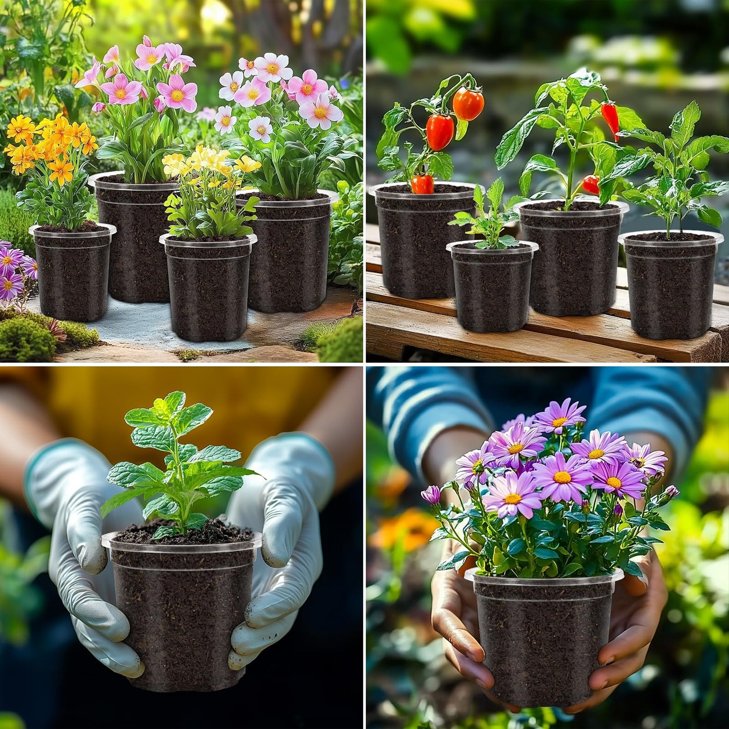 WandaQueen 30 Packs 5 Inch Reinforced Clear Nursery Pots for Plants with Drainage Holes, High Transparency Plastic Seedling Plant Pot with 20 Labels