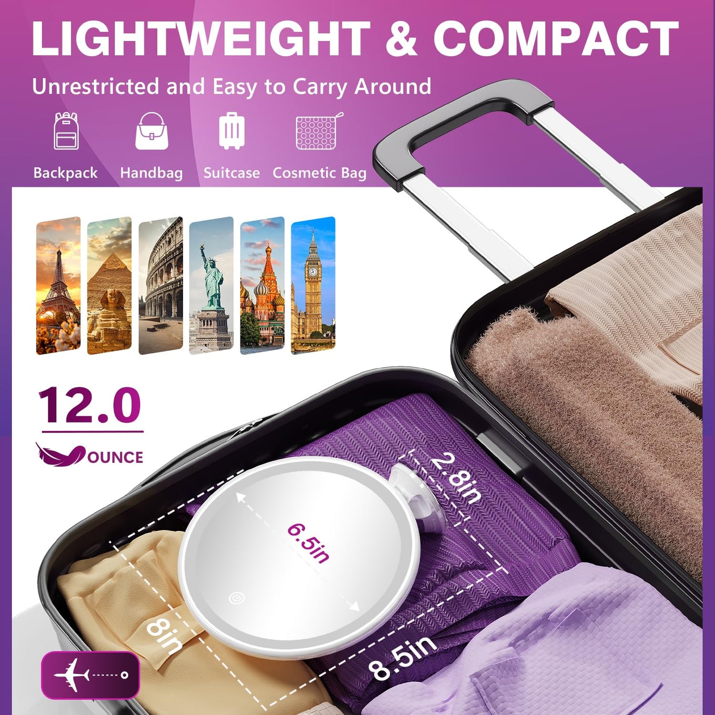 Auxmir 2025 Upgraded 30X Magnifying Mirror with Light, Makeup Mirror with 2-Level Lights, Vanity Mirror with Power Suction Cup and Tweezers, 360ยฐ Swivel, Portable Bathroom Mirror for Home Travel