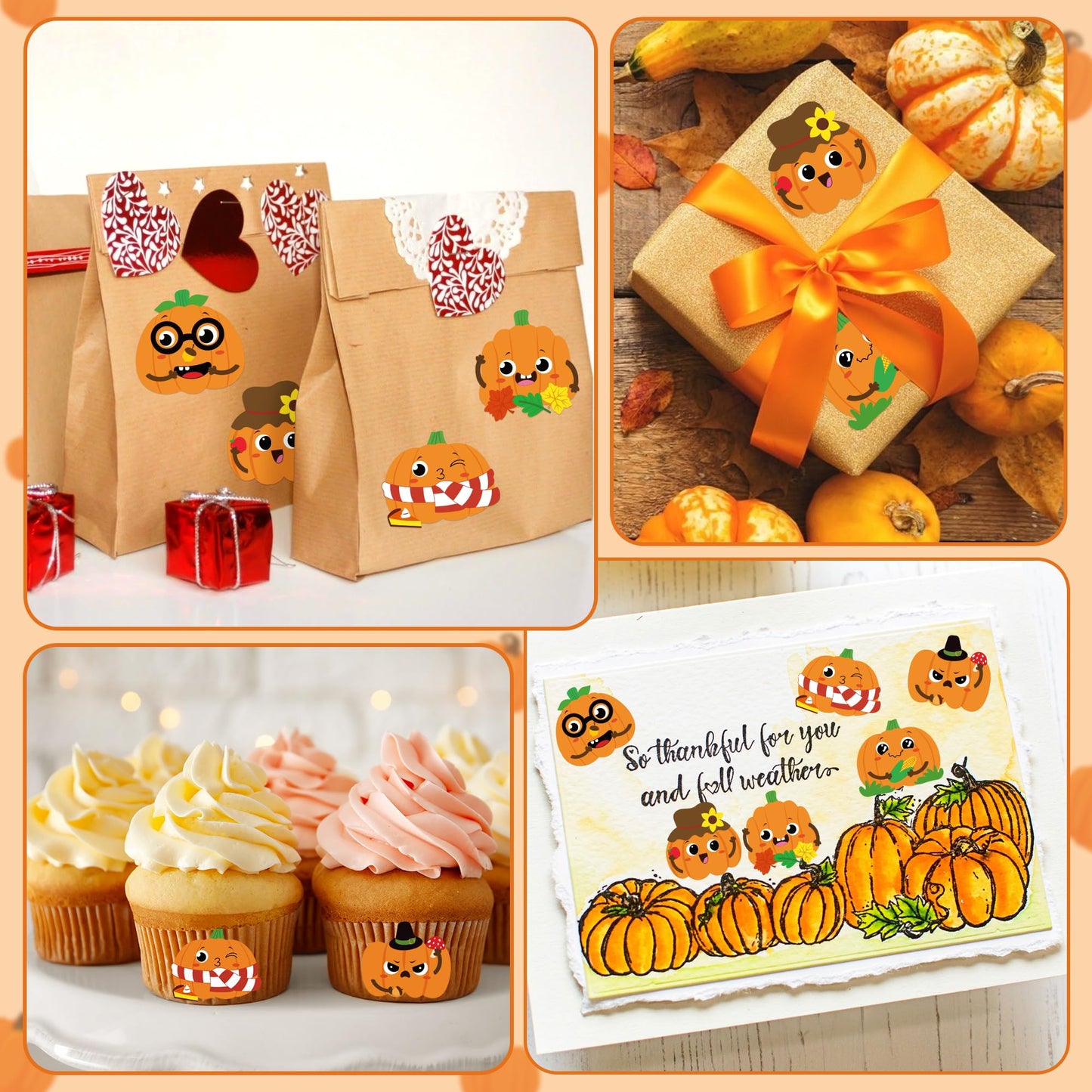 Haooryx Fall Pumpkin Stickers Roll - 300pcs Make Your Own Halloween Pumpkin Make A Face Waterproof Vinyl Reusable Laptop Stickers Scrapbook Water Bottle Page Activity Pad Autumn Party Favor Skateboard