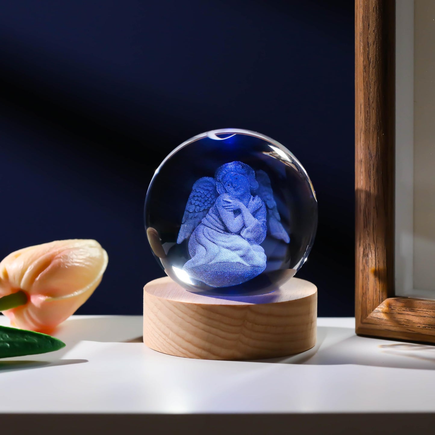 3D Angel Gifts for Women - Crystals Ball 60mm Angel Figurines Decor Glass Animals Figurine Stuff for Room Birthday for Best Friend Lovers Paperweight