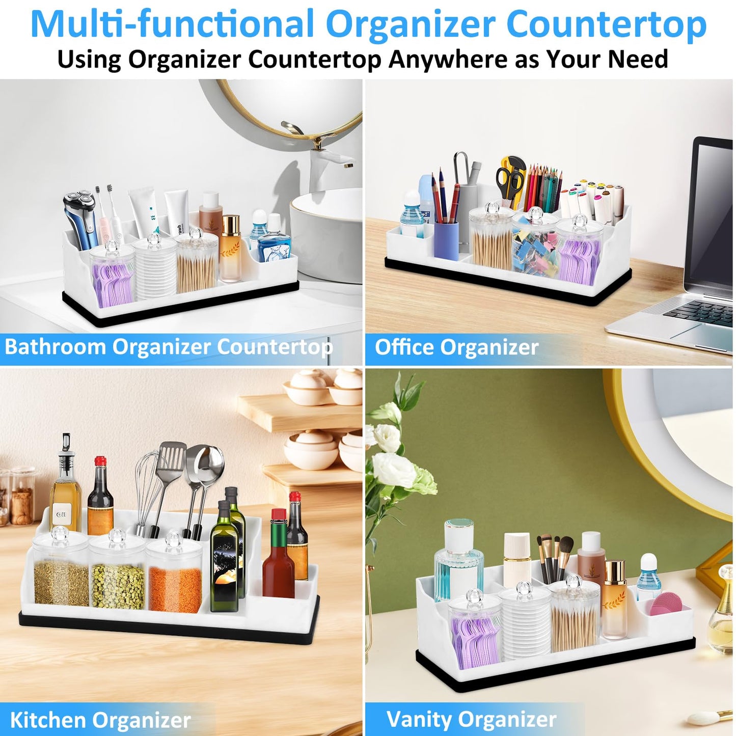 Bathroom Counter Organizer, White Silicone Toothbrush Holders for Bathrooms Organizer Countertop with 3PCS Qtip Holder, Toothbrush and Toothpaste Holder for Bathroom Organization Storage Vanity