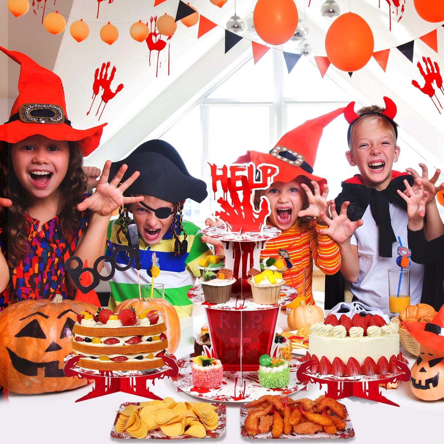 Sliner 5 PCS Halloween Party Decorations Bloody Cupcake Stand Bloody Handprint Cupcake Holder Halloween Bloodys Cake Holder Halloweens Theme Dessert Stand for Dessert Cupcakes Birthday Party Supplies