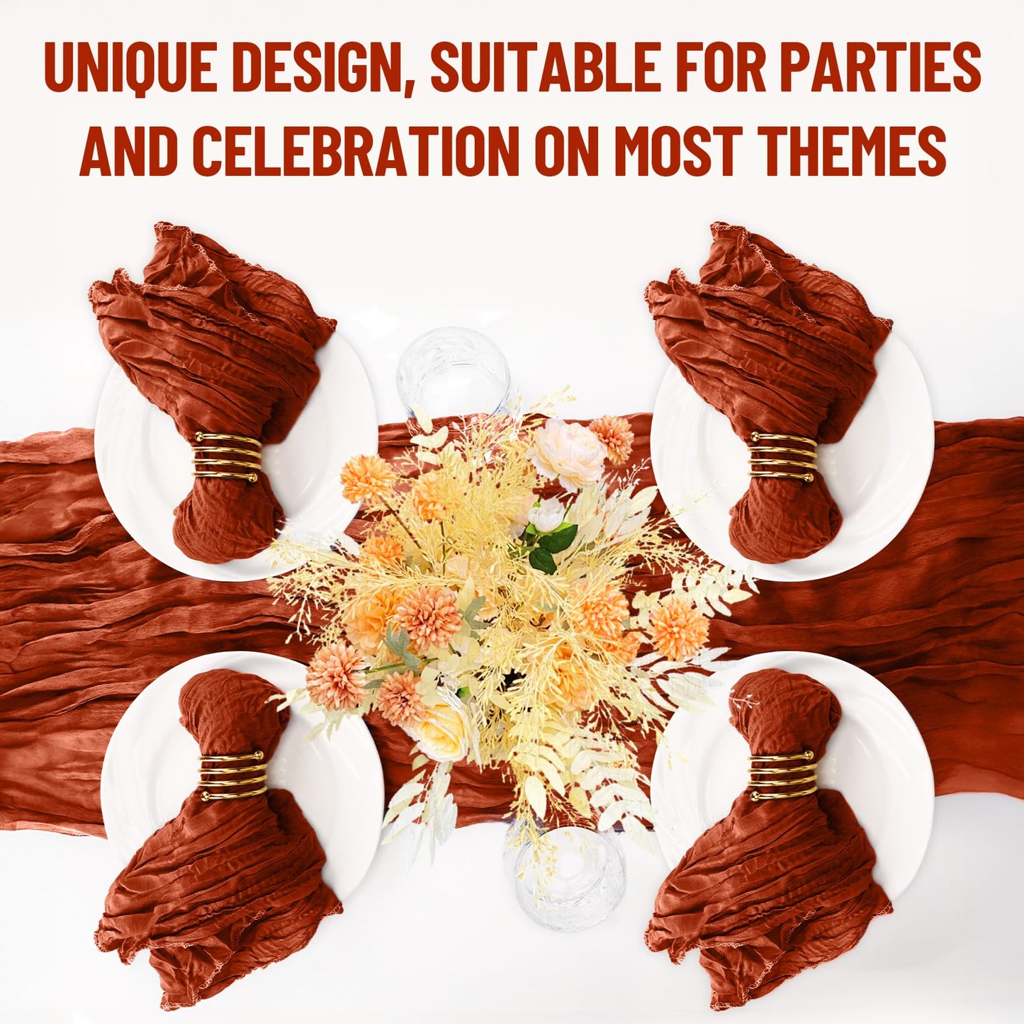 Cupuamon 50 Pack Cheesecloth Napkins 20x20 Inch Dinner Table Napkins Boho Washable Rustic Gauze Napkins Bulk for Wedding Bridal Baby Shower Party Decor (Terracotta)