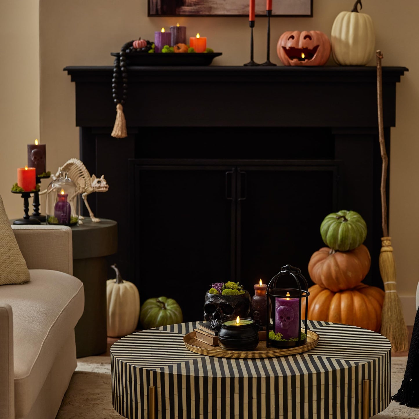 Luminara Jack-o'-Lantern Pumpkin Tealight Holder - Orange 10" x 6.75" - Halloween Dry Brush Resin Fall Home Autumn Harvest Festival Party Decor