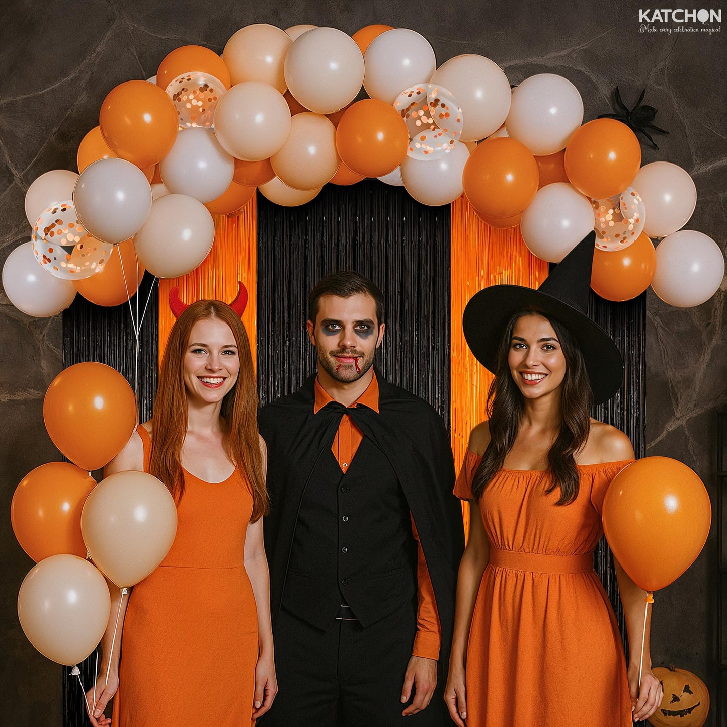 KatchOn, Halloween Decoration Bundle – 71 Pack Hanging Halloween Set with Banner, Garlands, Ghost Swirls, Pumpkins And Orange And Black Decoration Set with Fringe Backdrop And Balloon Arch Kit